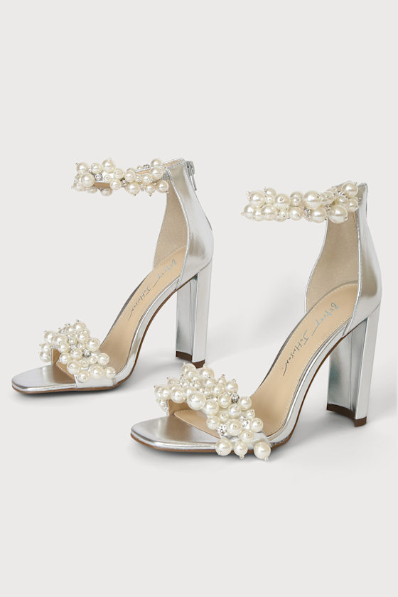SB-Fay Silver Metallic Pearl Rhinestone High Heel Sandals 3