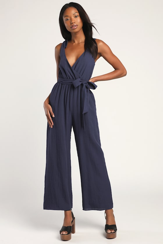 Navy Blue Jumpsuit TieStrap Jumpsuit WideLeg Jumpsuit Lulus