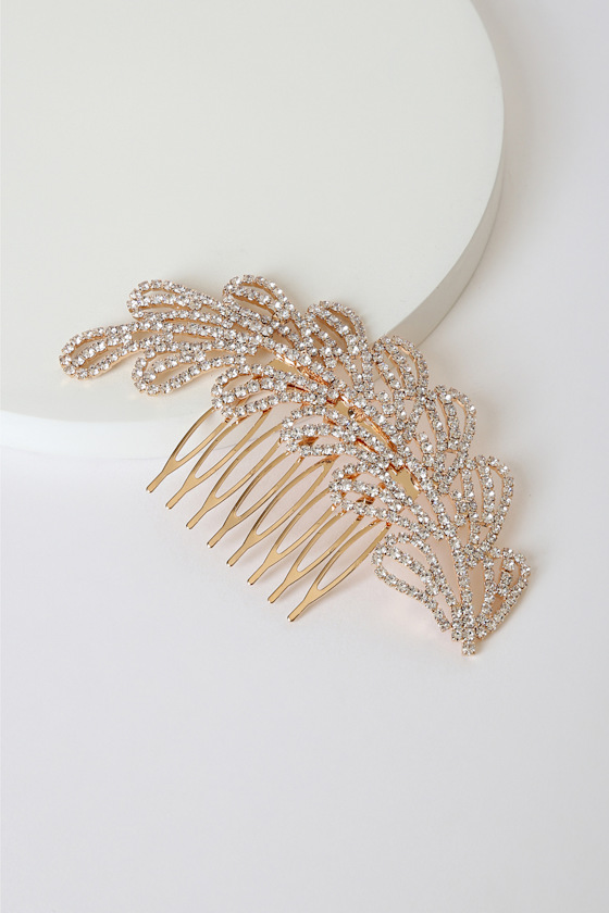 Leaves of Love Gold Rhinestone Hair Comb 3