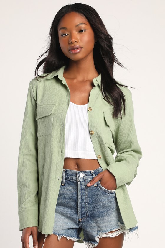 Sage green button up shirt cheap
