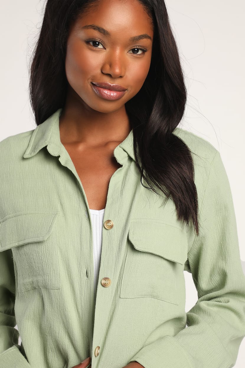 Mary Louise Sage Green Long Sleeve Button-Up Top