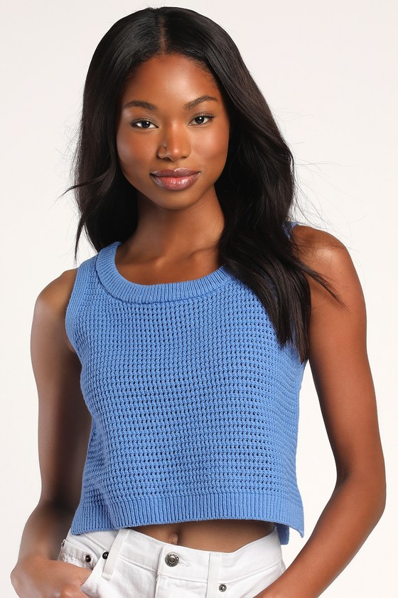Lulus Get The Look Periwinkle Loose Knit Sweater Tank Top In Blue