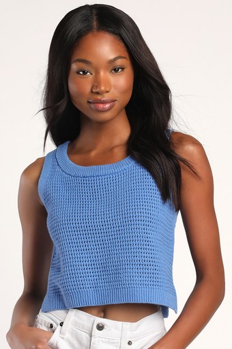 Get The Look Periwinkle Loose Knit Sweater Tank Top