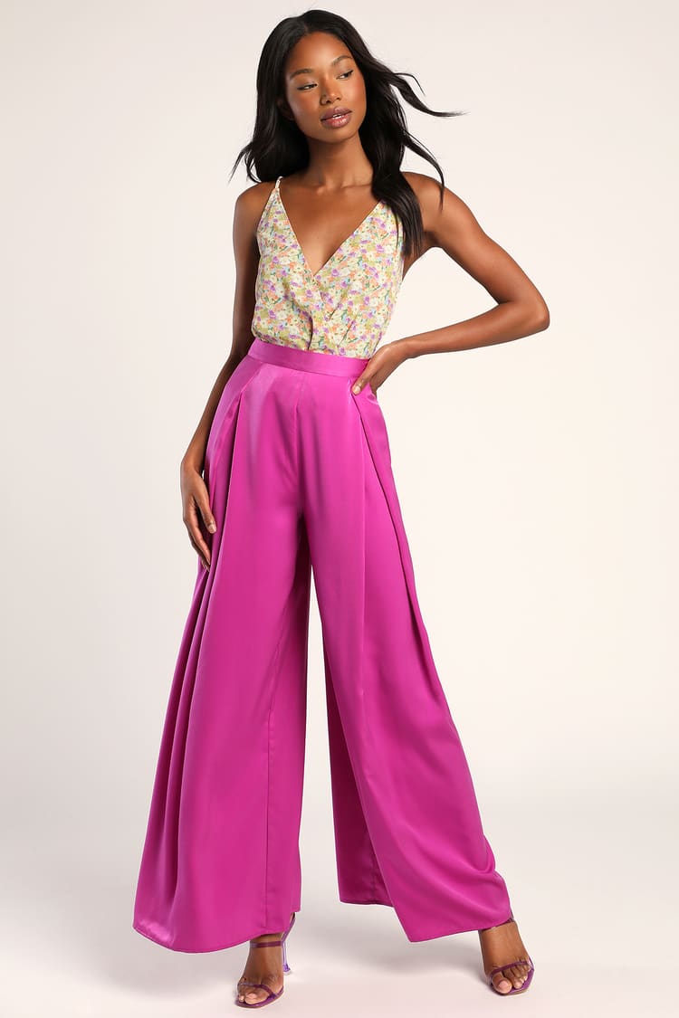 Purple Pants - Satin Pants - Wide-Leg Pants - High-Rise Pants - Lulus