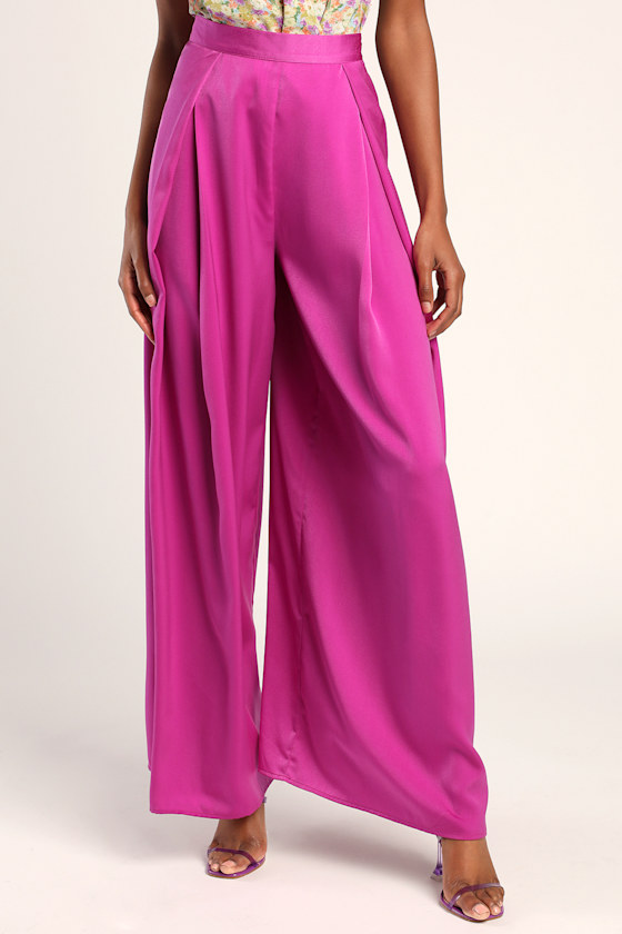 Royally Chic Purple Satin Wide-Leg Pants 3