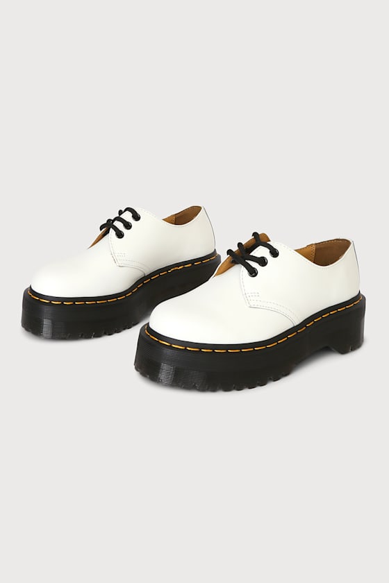 1461 Quad White Smooth Leather Platform Shoes 2