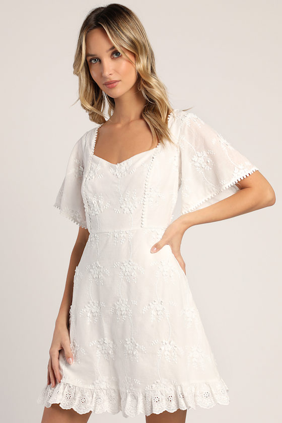 White Cotton Mini Dress Eyelet Cotton Dress Cute Mini Dress Lulus