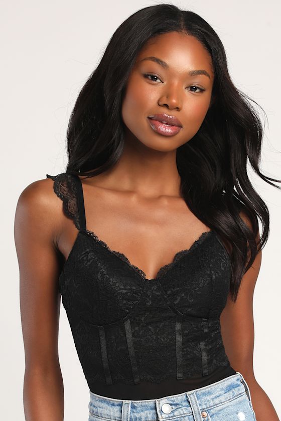 Wow-Worthy Black Lace Bustier Bodysuit 1