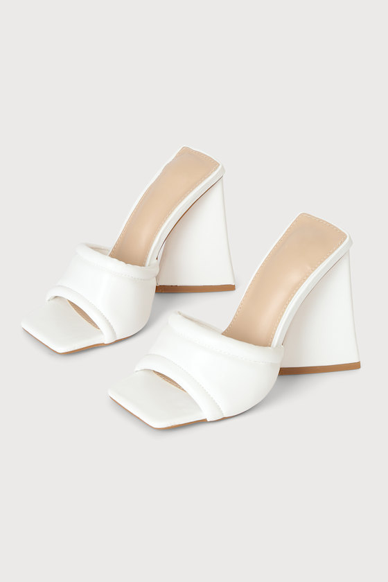 White High Heels Square Toe Heels Slide Sandals Block Heels Lulus