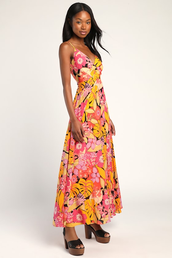 Cabo Is Calling My Name Orange Floral Print Surplice Maxi Dress 4
