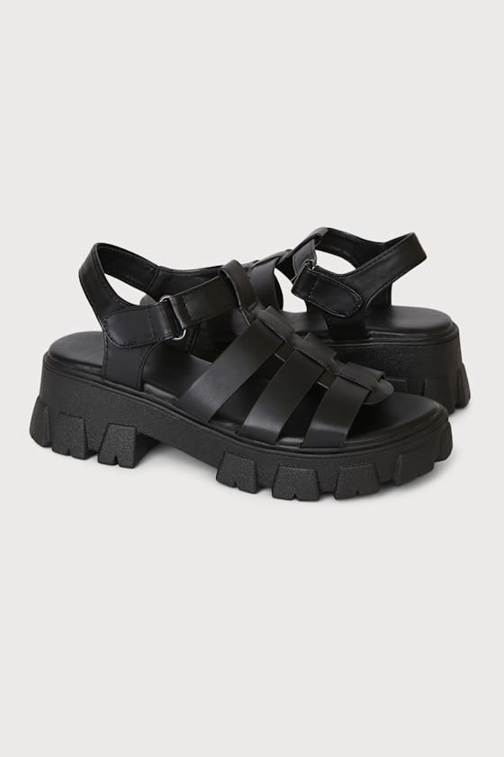 Kitta Black Lug Sole Platform High Heel Sandals 3