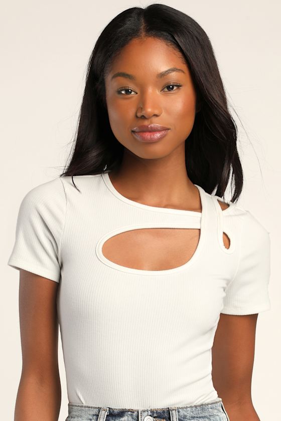 White Ribbed Bodysuit Cutout Bodysuit White Bodysuit Lulus