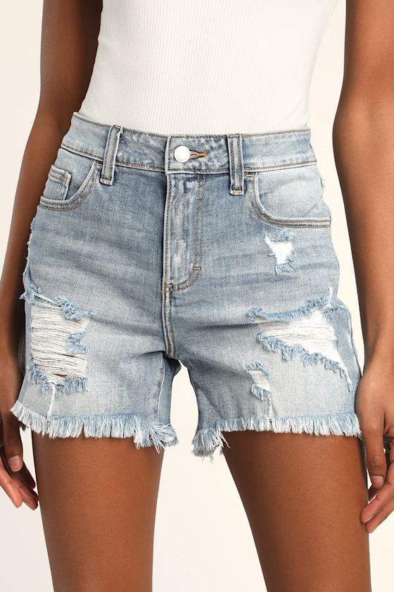 Distressed Boyfriend Shorts - High 