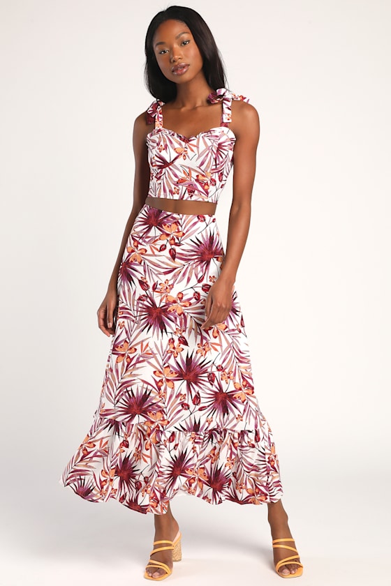 Island Experience White Tropical Print Maxi Skirt 1