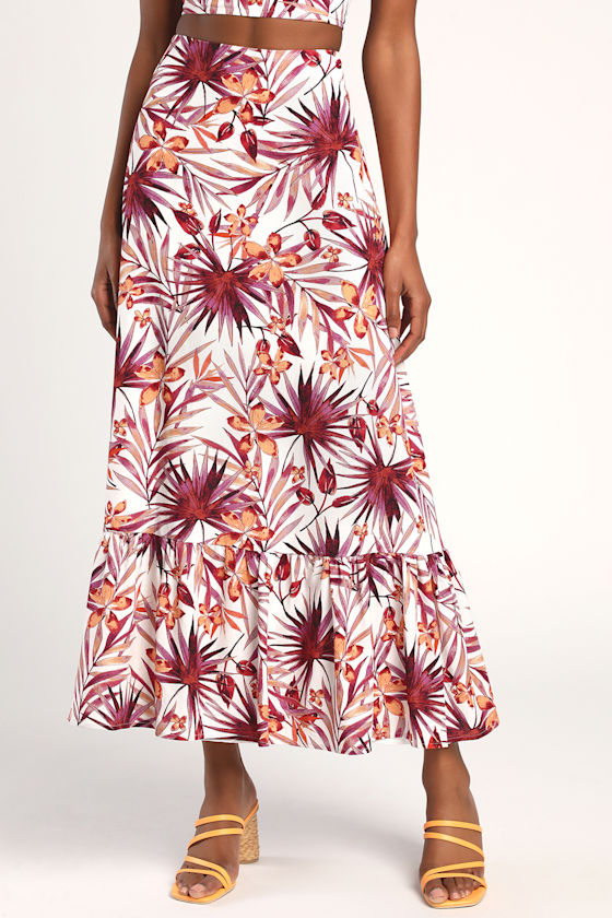 Island Experience White Tropical Print Maxi Skirt 2