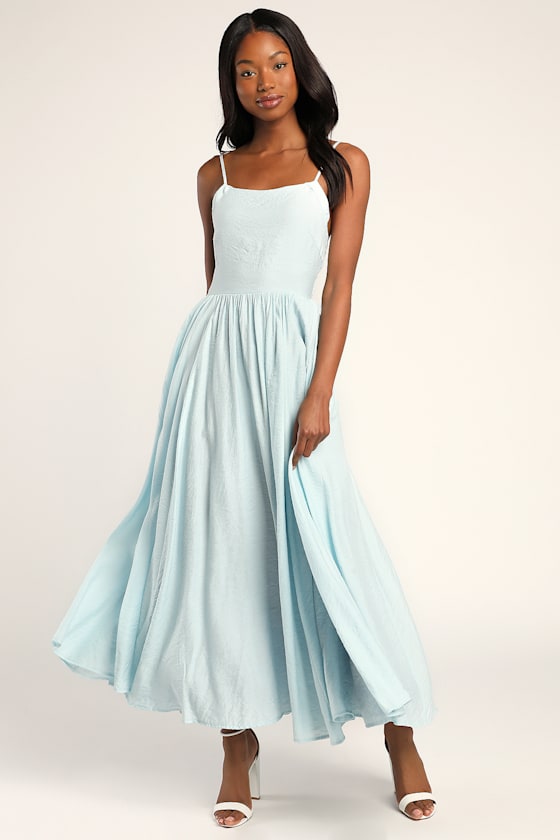 Runaway With Me Light Blue Sleeveless Lace-Up Maxi Dress 1