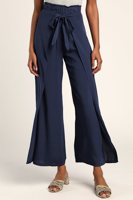 Always Here for You Navy Blue Tie-Front Wide-Leg Pants 9