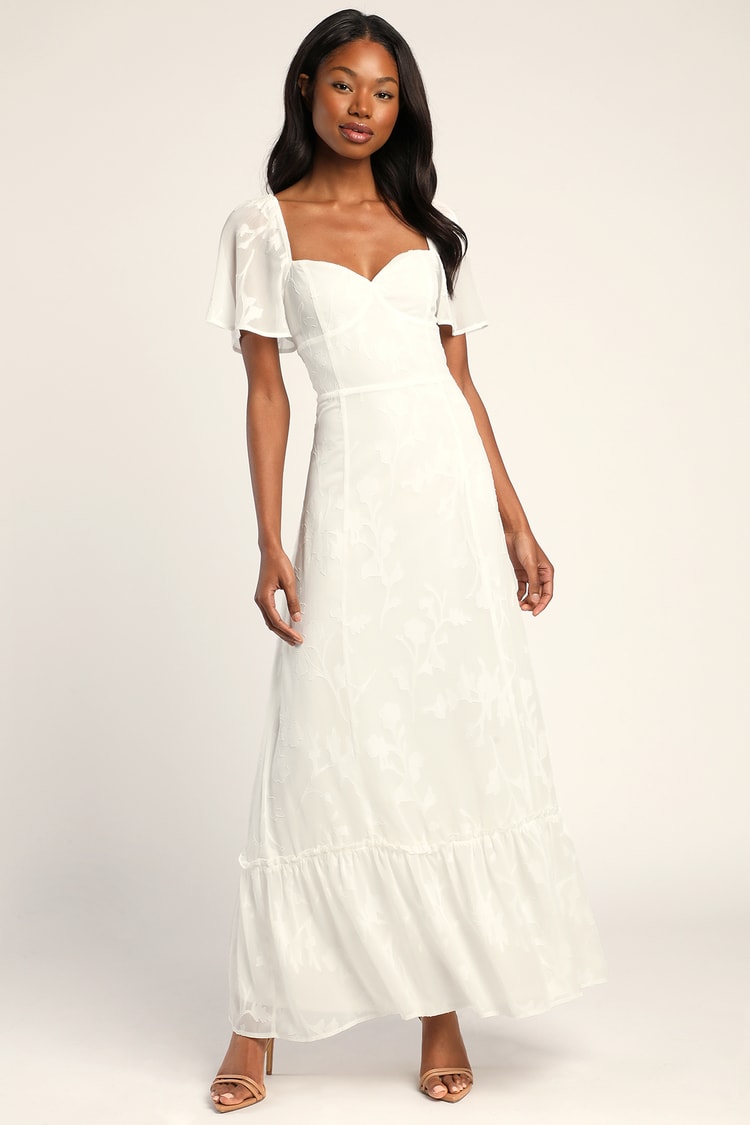 White Floral Maxi Dress - Jacquard Maxi Dress - Floral Maxi Dress - Lulus
