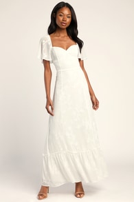 Tailor Made For You White Jacquard Lace-Up Maxi Dress