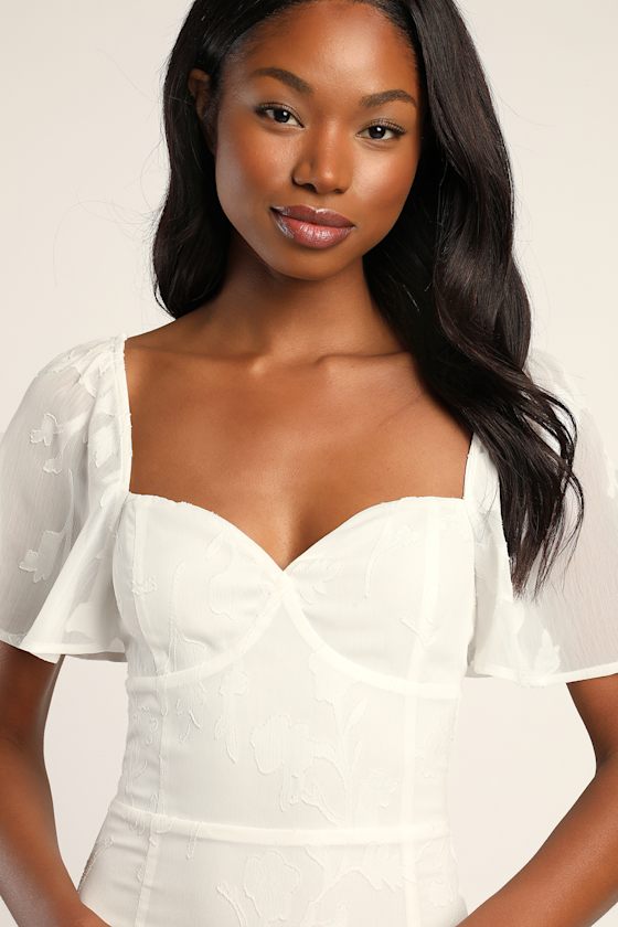 White Floral Maxi Dress - Jacquard Maxi Dress - Floral Maxi Dress