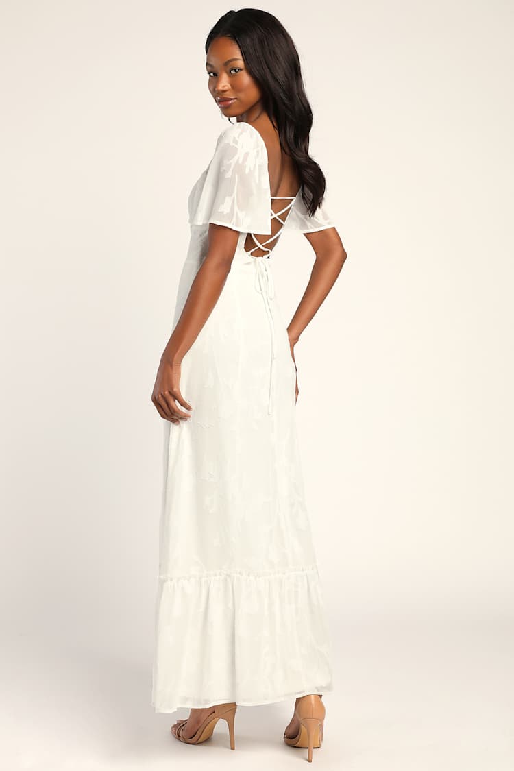 Tailor Made For You White Jacquard Lace-Up Maxi Dress