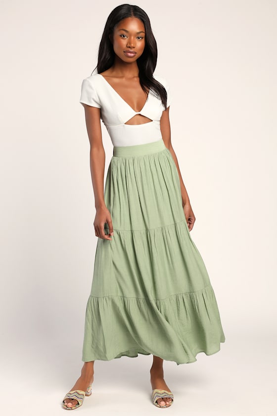 Tier and Dear Sage Green Tiered Maxi Skirt 6