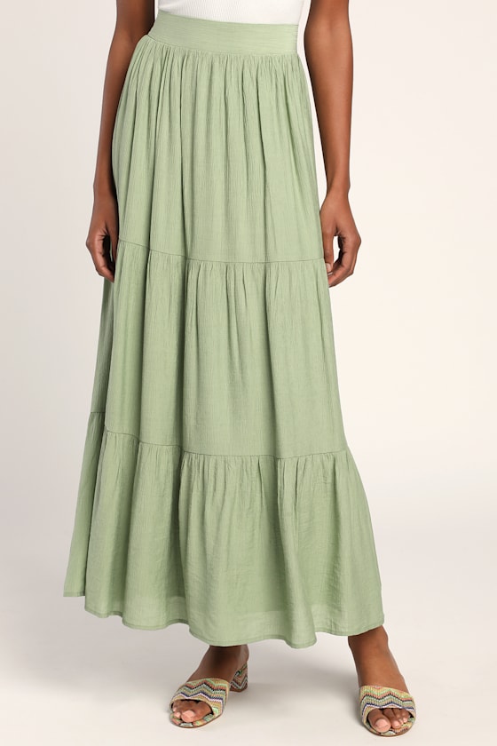 Tier and Dear Sage Green Tiered Maxi Skirt 5