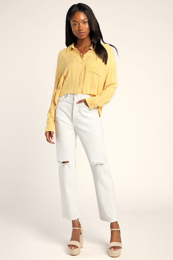 Yellow Long-Sleeve Top - Button-Up Top 