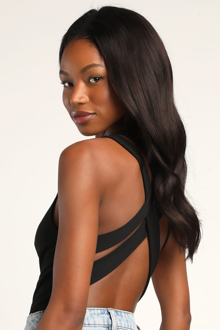 Come Back For More Black Strappy Backless Bodysuit