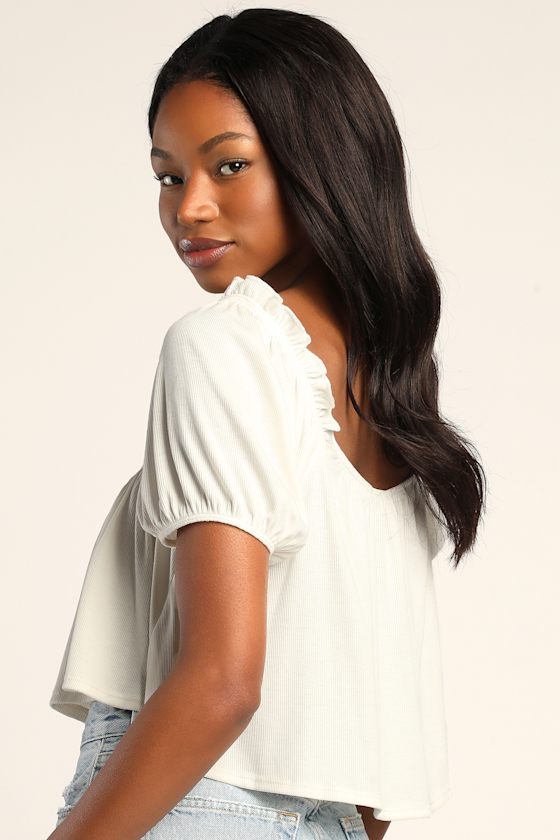 Delicate Details Ivory Ribbed Puff Sleeve Babydoll Top 6