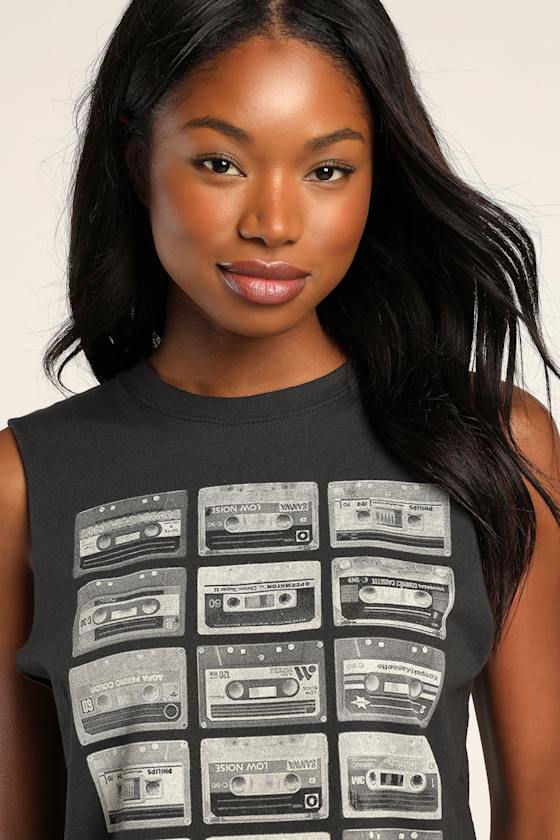 Prince Peter Cassette - Washed Black Top - Crop Top - Graphic Tee