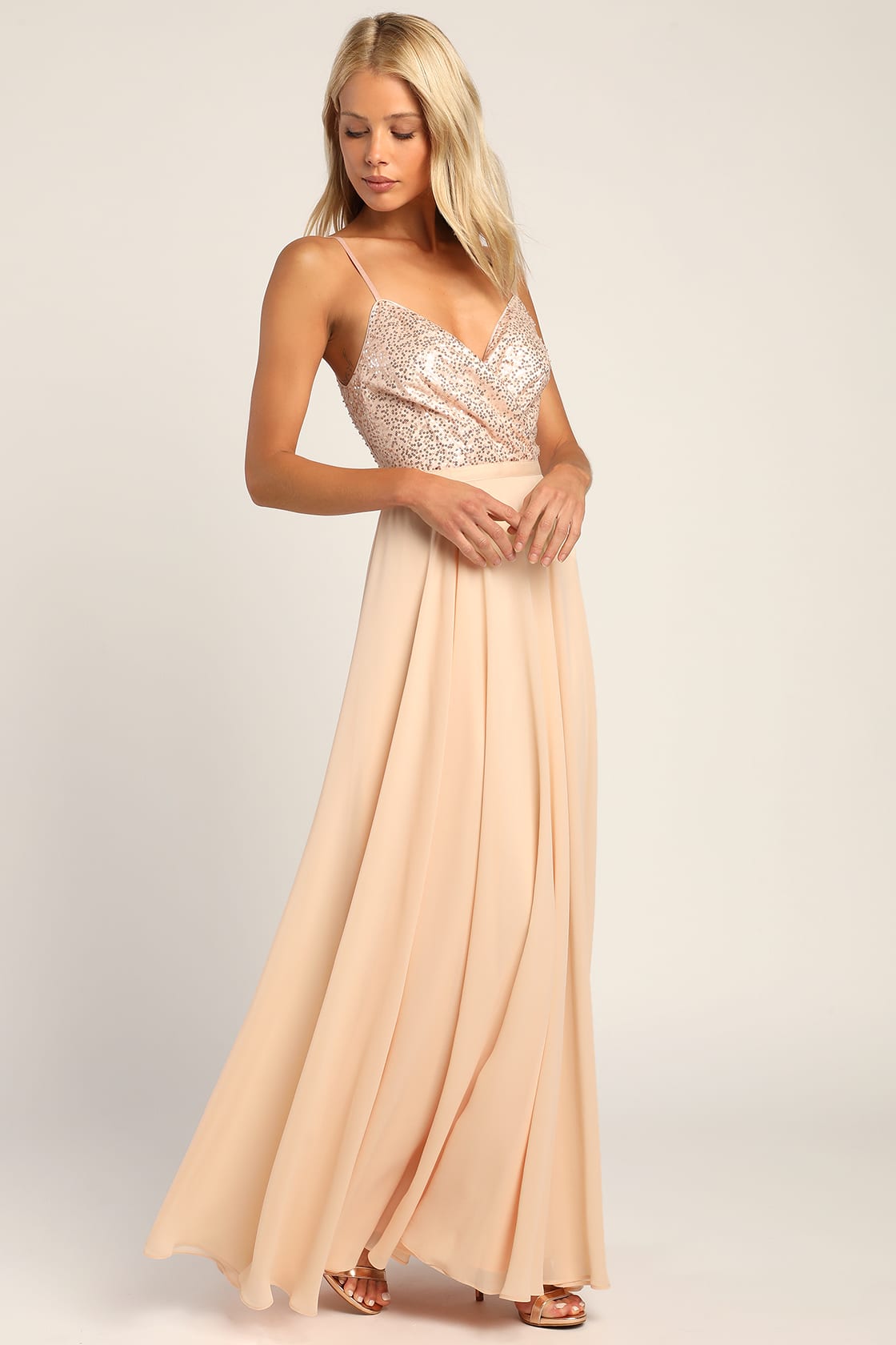 Memorable Mystique Champagne Sleeveless Sequin Maxi Dress