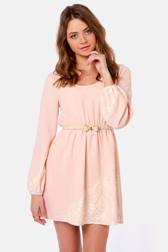 peach color gown with sleeves