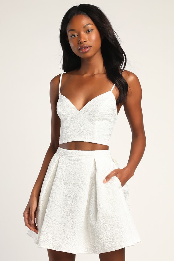 White Mini Dress - Textured Mini Dress - 2-PC A-Line Dress - Lulus