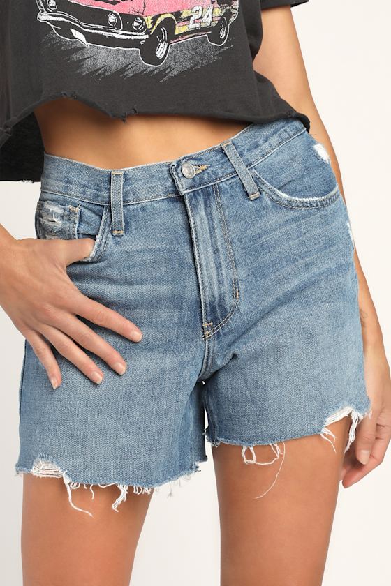 High-Rise Denim Shorts - Cutoffs - Lulus