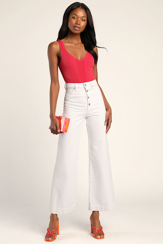 Chance For You Bright Red Ribbed Knit Sleeveless Bodysuit 5