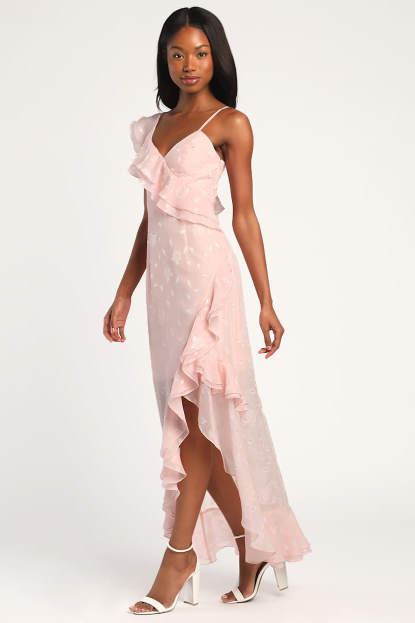 forever be burgundy floral jacquard ruffled maxi dress Katinka Wrap Maxi Dress