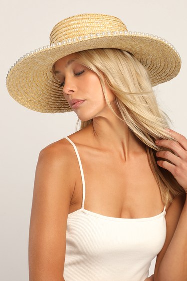 Tea Time Pearl and Natural Straw Boater Hat