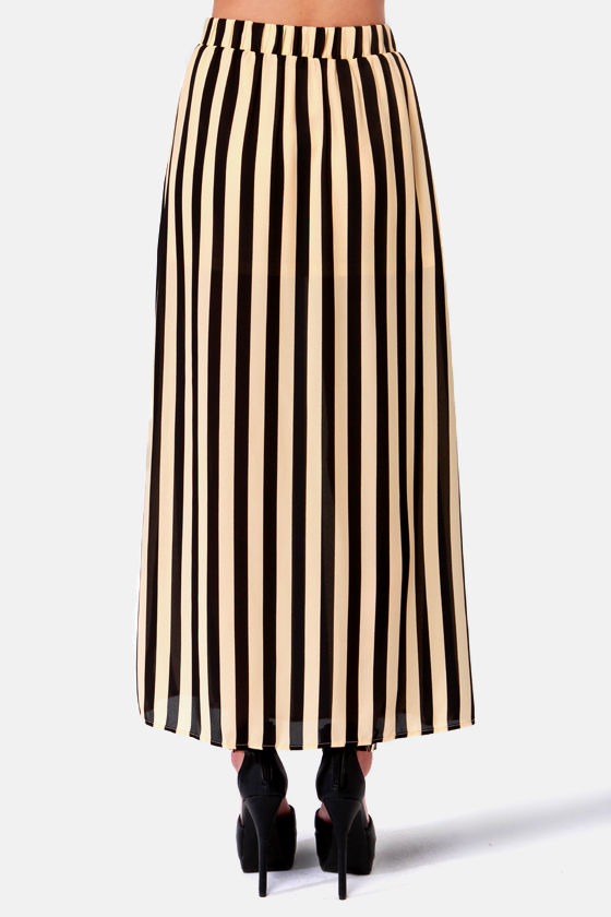 ORR☆Striped Slit Maxi Skirt Pieces side slit maxi skirt in black and white stripe - part
