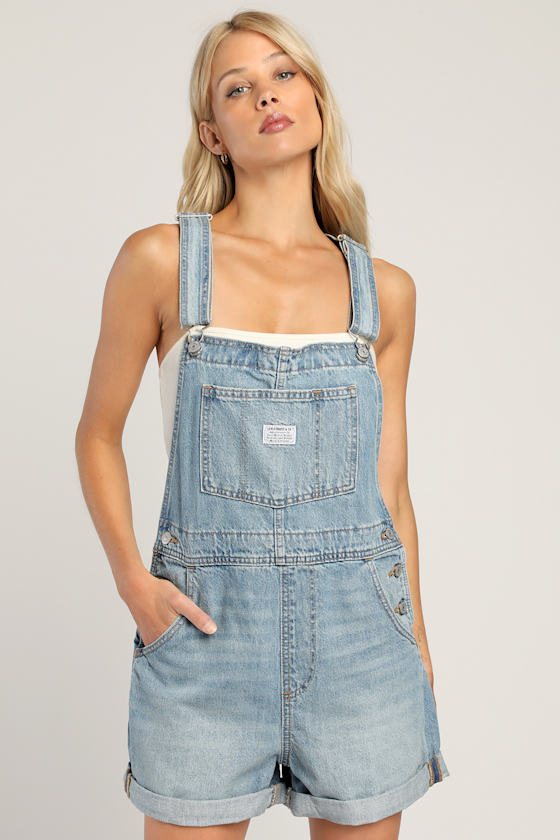 Vintage Shortall Medium Wash Denim Overalls 1