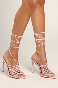 Brendan Pink Knotted Lace-Up High Heel Sandals