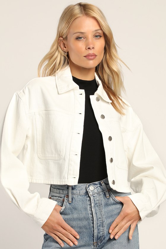 Never Jaded Off-White Cropped Twill Jacket