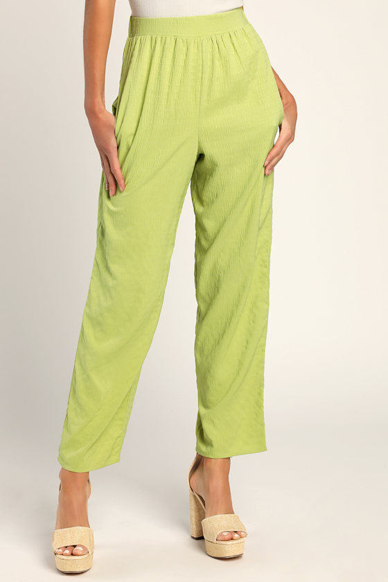 Straight On Lime Green Textured Cropped Straight Leg Pants 2