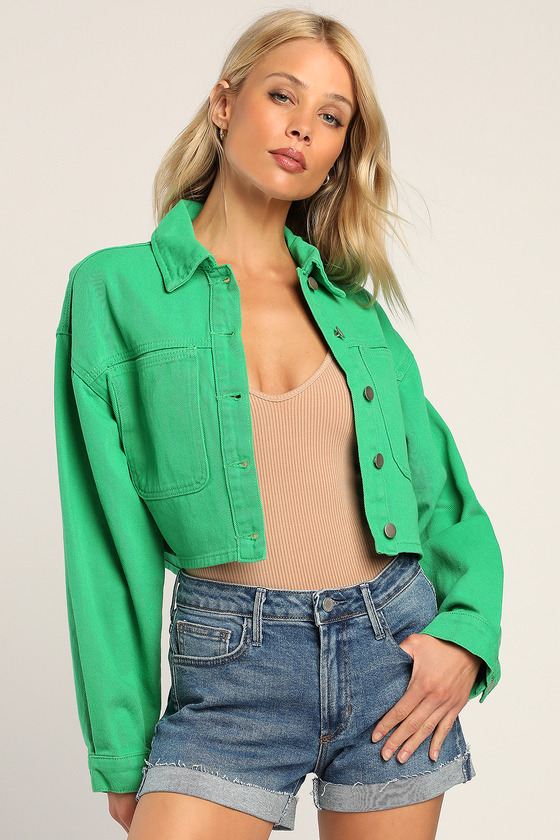 Never Jaded Green Cropped Twill Jacket