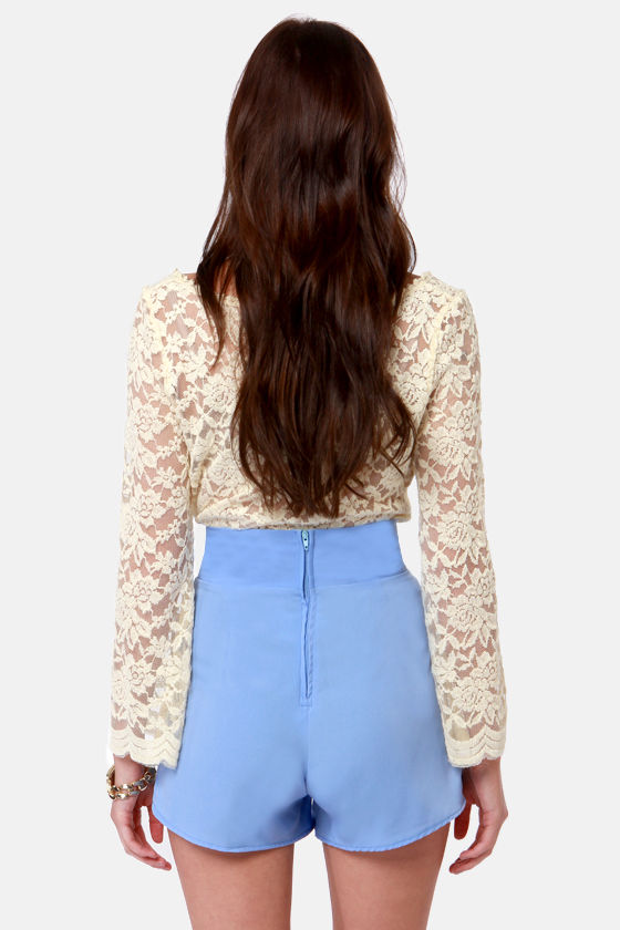 Cute Periwinkle Blue Shorts - Bow Shorts - High-Waisted Shorts - $34.00