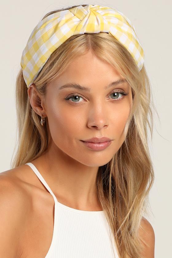 Shiraleah Lemon Knotted Gingham Headband Knotted Headband Lulus