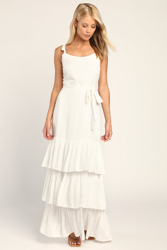 White Ruffled Maxi Dress Tiered Maxi Dress Swiss Dot Dress Lulus