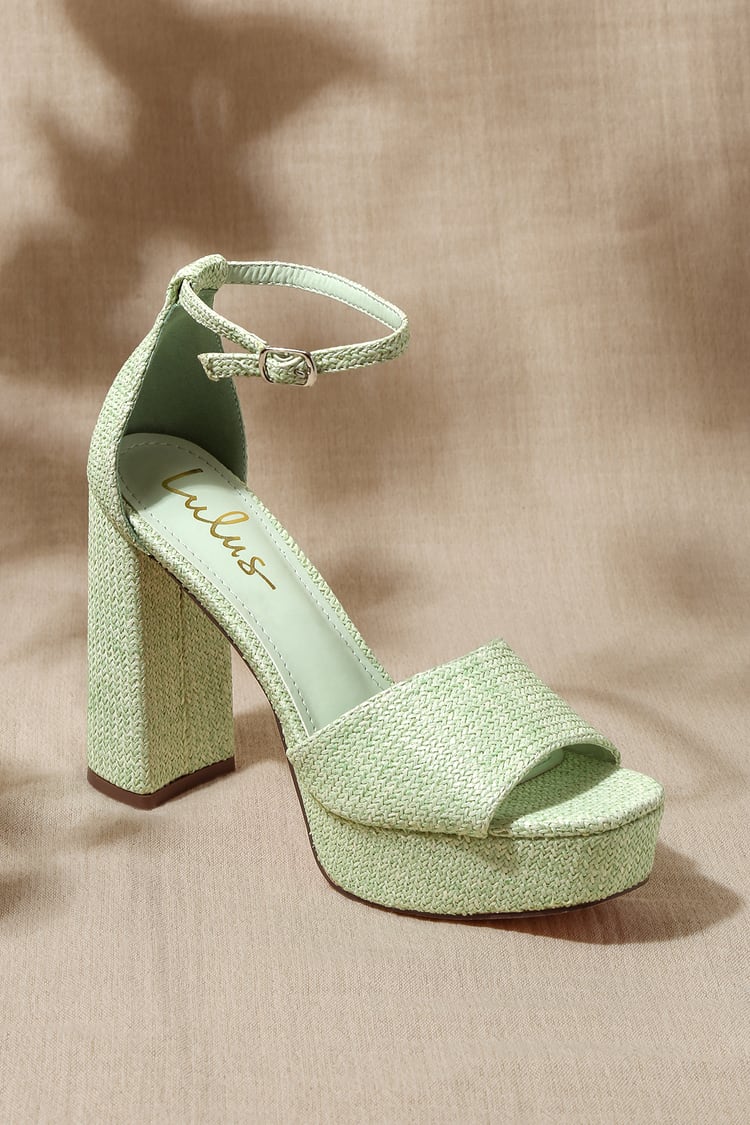 merk op Staren Kietelen Mint Green Raffia Sandals - Woven Heels - Ankle Strap Platforms - Lulus