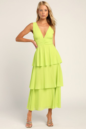 Celebration Time Lime Green Sleeveless Tiered Midi Dress 5