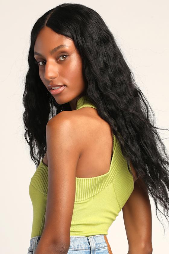 Don't Cross Me Light Green Sweater Knit Sleeveless Bodysuit 3